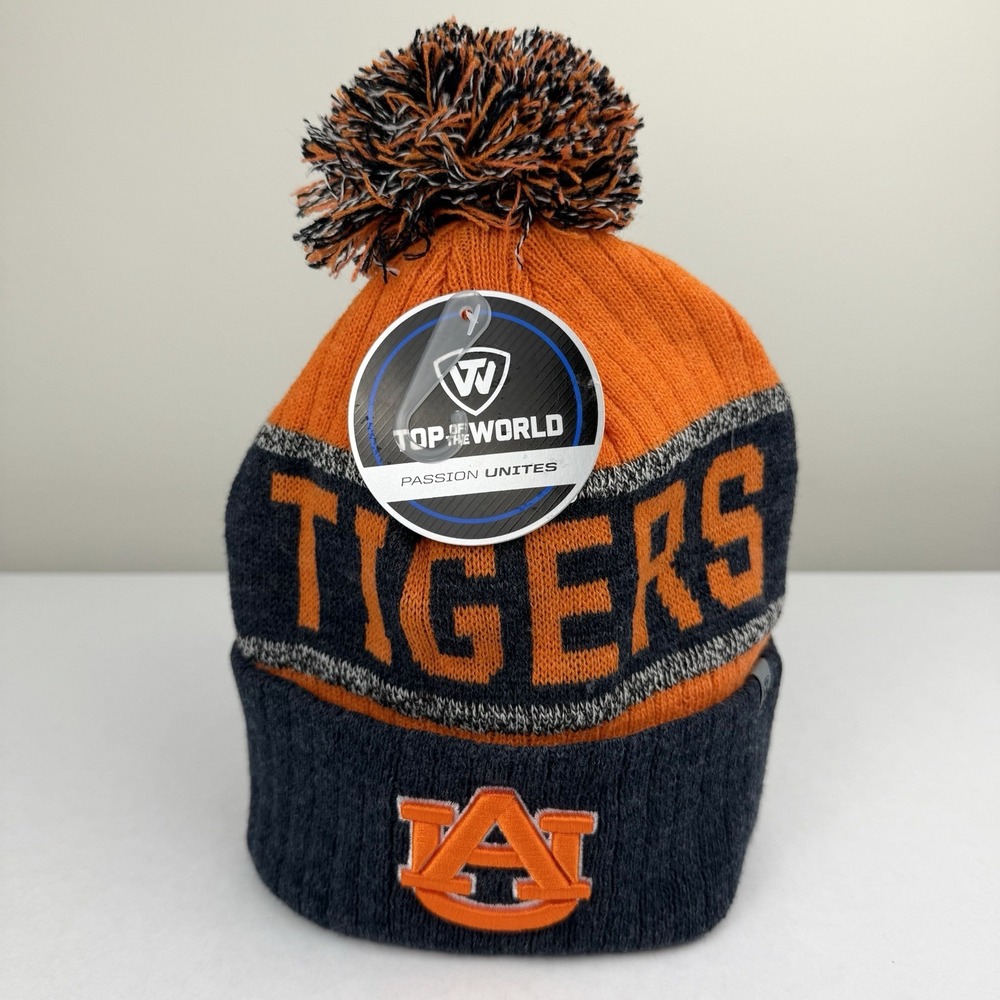 Top of the World Men's Auburn University Fashion Knit Cuffed Beanie with Pom NWT